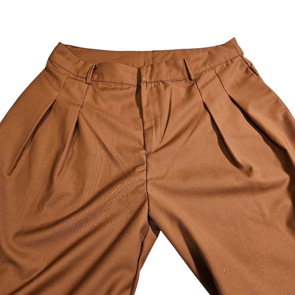 Cupshe Rust Brown Wide-Leg Pleated High Rise Trouser Pants Size Large  Fall Lg - Picture 4 of 13